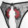 Lace Open Crotch Thong Lingerie Erotic Underwear Women Mesh See-through Thongs Low Waist Crotchless Panties Embroidered G-string W202x