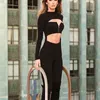 Frauen Sexy Langarm Aushöhlen Schwarz Bandage Overall Bodycon High Street Promi Dünne Party Strampler 210527