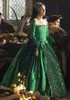 Hunter Green Tudor Movie Prom Dresses Abito da sera in costume da Renfaire storico medievale in velluto a maniche lunghe in pizzo a maniche lunghe vintage