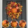 Декоративные цветочные венки 2021 Осенний венок из тыквы для входной двери с тыквами Искусственные клены Осенний урожай Праздничный декор9689908