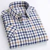 Högkvalitativa män Oxford Casual Shirts Fritidsdesign Plaid Mäns Sociala Skjortor 100% Bomull Kortärmad Mäns Klänning SHIRTS 210705