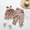 Sommer Kinder Mädchen 2-tlg Sets Floral Sling Shirts + Elastische Taille Anti Moskito Hosen Kinder Kleidung E5218 210610