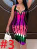 Dames Afdrukken Jurk Designer Zomer Tie Dye Print Stripe Sexy Diepe V-hals Bag Heup Mouwloze Strap Jurken Casual Tight Bodycon Rok