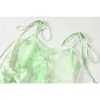 Tide Green Tie Dye Mini Dress Women Clubwear Bar Sexy Spaghetti Strap Crop Dresses Female Drawstring Lace-up Slim Vestidos 210417