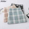 HELIAR Women Tweed Plaid Skirts Female Bodycon Skirts Wide Leg Highstreet High Waist Skirts Vintage Mini Skirt Women Spring 210331