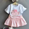 LOVE DDMM Set per ragazze Summer Letter Cat Plaid in cotone a maniche corte T-shirt Gonne scozzesi Completo per bambini Abbigliamento Abiti Costume 210715