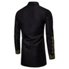 Men's Casual Shirts Mid-East Muslim Long Robe African Men Floral Print Black Sleeve Shirt Button Plus Size Dubai Dashiki Man 203u