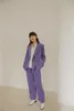 Corduroy Womens Suits Blazer With Pants Purple 2 Piece Sets Fall Outfits Suit Top And Korean Fashion 210427