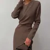 Bahar Zarif Bükülmüş Bel Uzun Kollu Uzun Elbise Bayan Moda Bayanlar Parti Pileli Katmanlı Rahat Midi Elbise Ofis Lady 210514