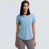 L075 Yoga Fitness Wear Tops femininos esportivos simples e soltos para corrida T manga curta leve respirável roupas de ginástica