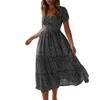Casual Dresses Women Polka-Dot Dress Sexig Short Sleeve Square Neck Elegant Long Flowy Temperament Summer Robe Femme #G21543