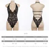 Backless Halter Lace Bodysuit Transparente Corpo Feminino Sexy Teddies Hollow Out Jumpsuits Mulheres Deep v Sheer Bodysuits Macacões das Mulheres