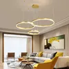 Lampade a sospensione moderne in oro con anello rotondo per soggiorno, sala da pranzo, anelli circolari, corpo in alluminio acrilico, lampada da soffitto a LED