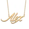 Alex personalisierte Namenskette für Damen, Halsschmuck, Edelstahl, 18 Karat vergoldet, Anhänger mit Namensschild