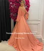 Verngo 2021 Proste Blush Pink Satin Prom Dresses Off The Ramię Długie Rękawy Kobiety Formalne Suknie Wieczorowe Plus Size