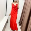 Sukienka Red Camisole Sexy Party Kobiety Eleganckie Regulowane Rękawów Pasek Backless Slip Lato Długie ES 210519