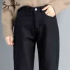 Syiwidii ​​varma jeans för kvinnor hög midja fleece falla vinter denim byxor streetwear vintage harem mamma 211129
