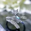Brillante zircone bianco carino stella anello di apertura anelli di fidanzamento in cristallo di lusso per le donne gioielli da sposa fascino pentagramma pietra2625602