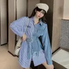 Casual Kleider Tops Frauen 2022 Denim Nähte Kleid Frühling Herbst Koreanische Mode Taille Dünne Unregelmäßige Hemd Blusen Blusas Y Camisas