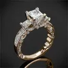 14K Princess Real Ring för kvinnor Anillos Mujer Bizuteria Ädelsten Femme Diamond Smycken Anel Rose Gold Rings