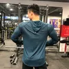 Mavi Sonbahar Kış Kalın Koşu Adam Erkekler Uzun Kollu Kapşonlu Gym T Gömlek Fitness Eğitim T-shirt Hızlı Kuru Nefes Spor