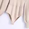 Vårkvinnor Turtleneck Långärmad Stickning Baklösa Bodysuits Casual Kvinna Slim Jumpsuits P1977 210430