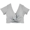 Korean Chic Cross-twisting Top Cotton Short Sleeve Sexy Streetwear Pleated Design V-neck Short-waisted T-shirt Women 12978 210521