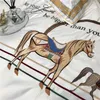 Luxury White Satin Silk Cotton Knight Horse Ricamo Set biancheria da letto Copripiumino matrimoniale Biancheria da letto Lenzuolo Federe 210615