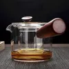 YMEEI 500 ml handgemachte hitzebeständige Glas-Teekanne mit Holzgriff, kochender Wasserkocher, Kaffee, Puer 210724