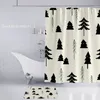Douchegordijnen 3/4 stuks Kerstboom Set 3D-print Zwart Cartoon Badkamer Toilet Deksel Cover Thuis Textiel Bad Rug