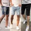 Hombres Rompe Jeans Pantalones cortos de pierna recta Ropa de algodón Transpirable Denim Leggings Hombre Flyny Hole Breta Lápiz Pantalones Hombres