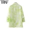 Women Fashion Tie-dye Print Open Stitch Blazer Coat Vintage Pleated Long Sleeve Female Outerwear Chic Tops 210507