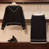 Осень зима вязаный двух частей набор женщин корейский повседневный свитер Top + юбка костюмы 2 женских наряда 210514