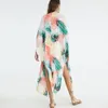 ボヘミアン女性夏のビーチのドレス水着の隠れた綿チュニックセクシーな深いVネックローブカフンチキニカバーアップパレオQ919 210420