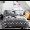 Tillbehör Textili Hem Garden Drop Leverans 2021 100Percent Cotton Stripes Duvet sätter enkla sängkläder med pillowcases singel dubbel que