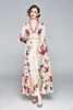 Dropshipping Hurtownie New Arrival Wiosna Summer Fall Floral Print V-Neck Longsleeve One-Breasted Kobiety Panie Moda Temperament A-Line Maxi Dress