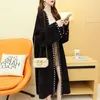 H.SA Winter Long Knitted Sweater Cardigans V neck Cashmere Soft Pearl Beading Knit Oversized Knitted Jacket Korean Coat 210716