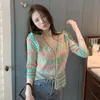 Korobov Summer Thin Knitted Women Cardigans Korean Short Sleeve V Neck Sweaters Vintage Elegant Outwear Knitwear 211011