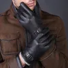 High Quality Genuine Leather Black Sheepskin Gloves Men Driving Working Glove