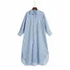 Spring Dress Blue Striped Oversized Shirt Woman Button Up Long es Women Casual Pocket Ladies es 210519