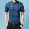 Mode Business Dress Shirts Plaid Shirt Sommar Mäns Kortärmad Svart Collar Toppar Rutigt Skjortor För Män Blus
