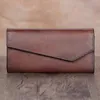 Wallets Vintage Style Genuine Vegetable Tanned Leather Long Women's Card Wallet Female Large Clutch Phone Purse Lady Coin Pocket