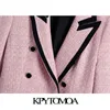 kpytomoaの女性のファッションパッチワークのパッチワークのツイードブレザーコートビンテージ長袖ウェルトポケット女性の上着シックなベス211116