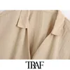 TRAF女性ファッションボタンアップ居心地の良いクロップドブラウス