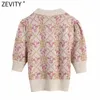 Femmes Vintage Animal Floral Motif Crochet Tricot Pull Femme Manches Courtes Casual Slim Chic Pulls Tops S680 210420