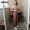 GIGOGOU Spring women's Knitted Tracksuit 3 Pieces Set Long Sleeve Women Cardigan Sweater+ Knitted Tank Top + Wide Leg Pant Suits 210805