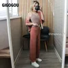 Gigogou lente vrouwen gebreide trainingspak 3 stuks set lange mouw vrouwen vest trui + gebreide tanktop + wijde been broek pakken 210805