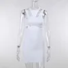 Évider dos nu Sexy moulante Mini robe été sans manches femmes robes blanc mode Clubwear robe d'été tenues 210517