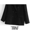 Trafik Kvinnor Mode Dubbel Breasted Black Blazer Coat Vintage Långärmad Fickor Kvinnlig Ytterkläder Chic Veste Femme 210415