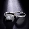 Bague en diamant carré 2 pièces/ensemble princesse bagues de fiançailles pour femmes bijoux de mariage bagues de mariage accessoire taille 6-10